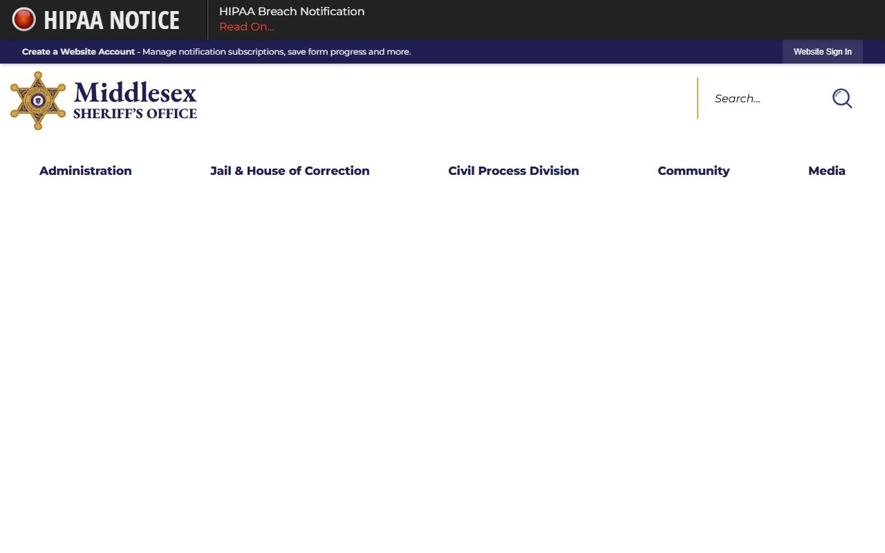 Middlesex County Sheriff website for Cambridge released inmate records