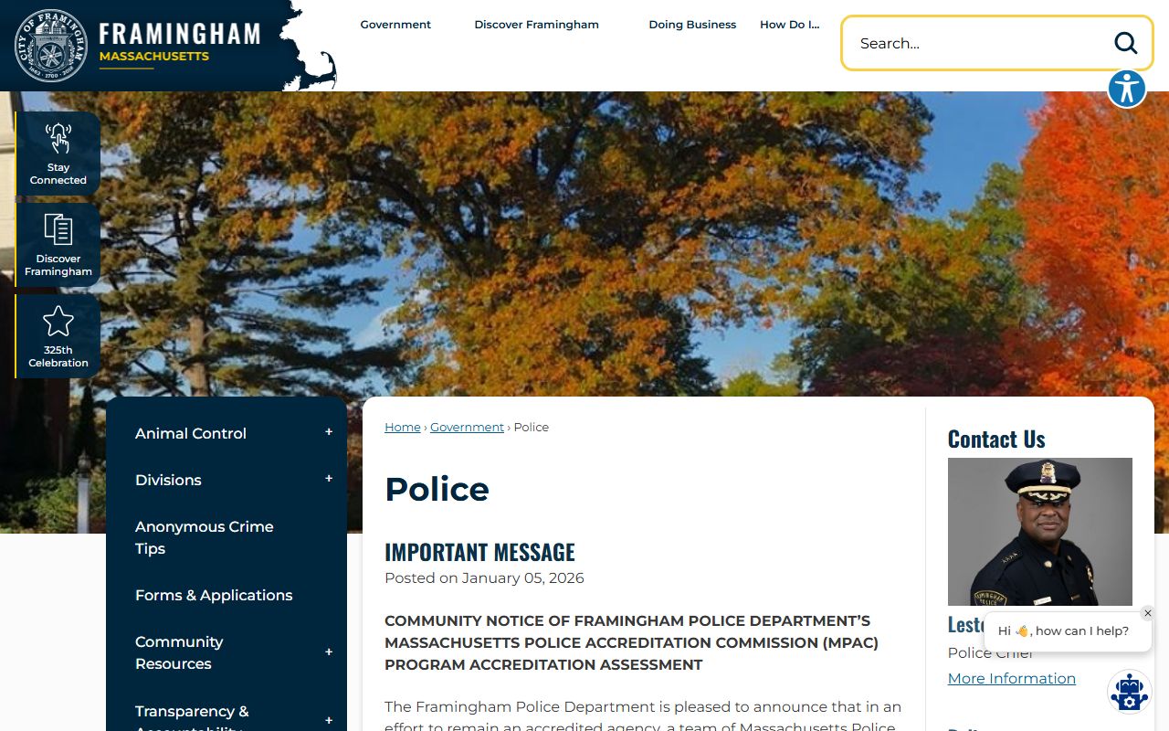 Framingham Police Department website for released inmate records