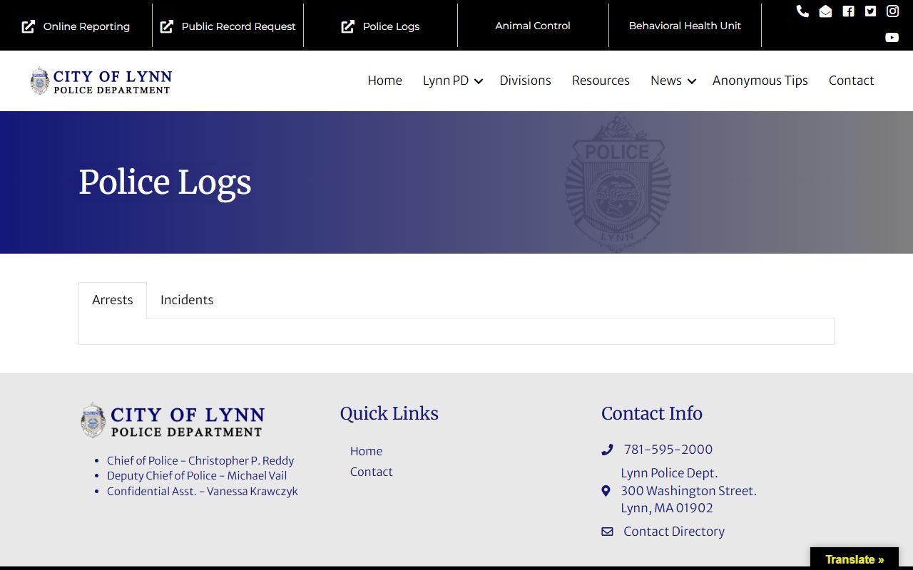 Lynn Police logs for released inmate records