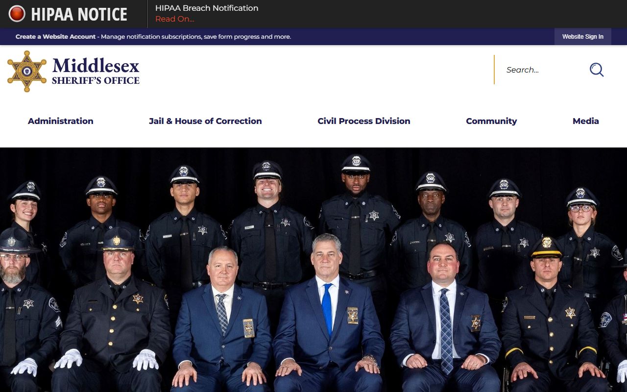 Middlesex County Sheriff website for Medford released inmate records