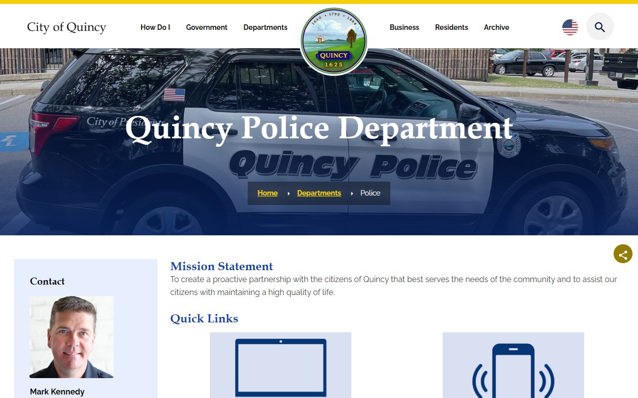 Quincy Police Department website for released inmate records in Quincy
