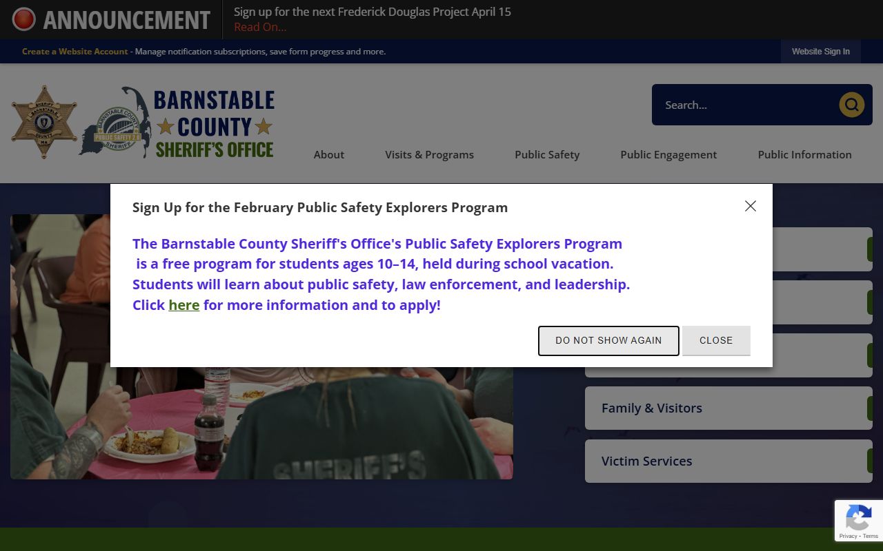 Barnstable County Sheriff official website for released inmate records