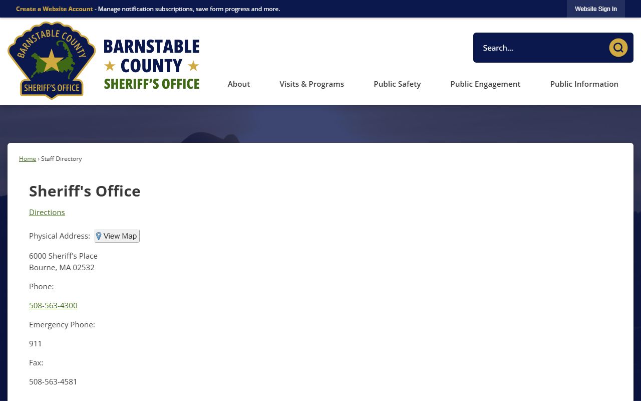 Barnstable County Sheriff staff directory for released inmate records