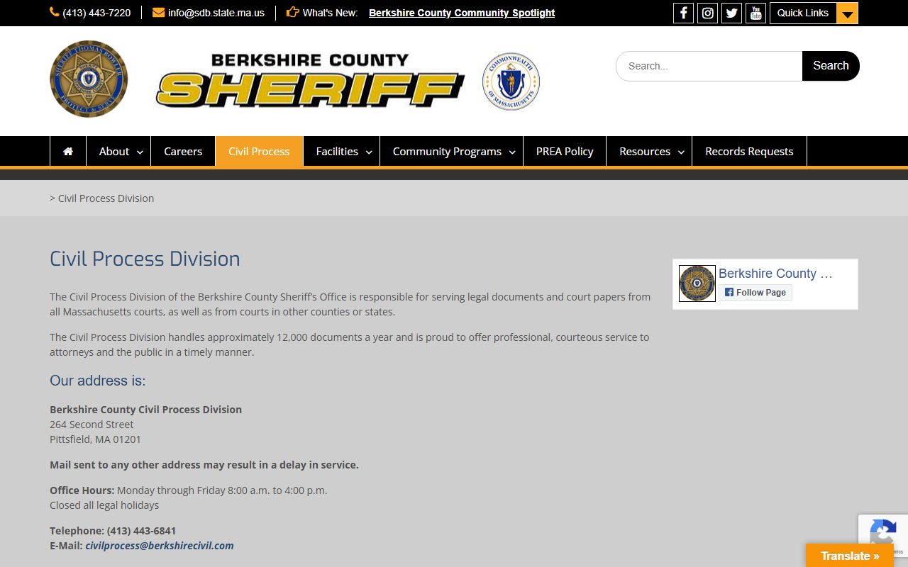 Berkshire County civil process division released inmate records
