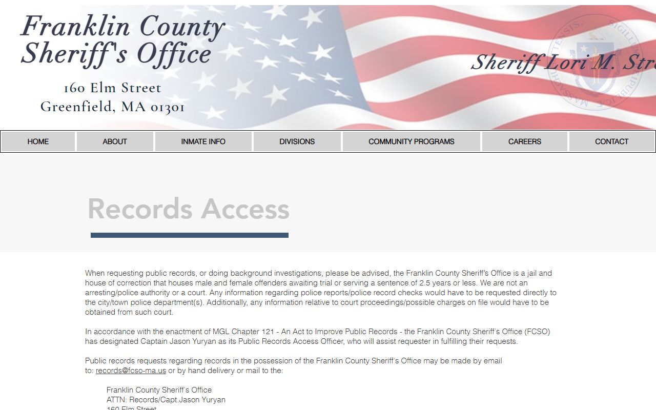 Franklin County records access page for released inmate lookups