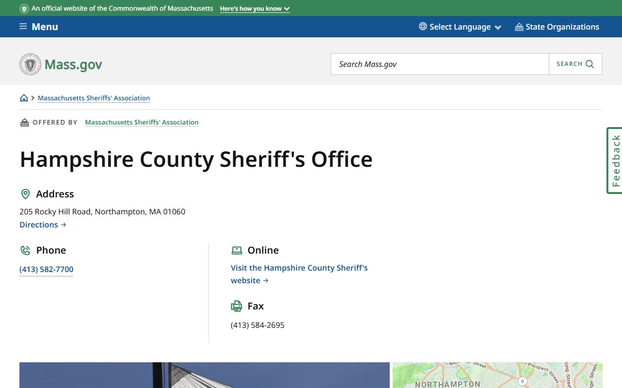 Hampshire County Sheriff Mass.gov page released inmate records
