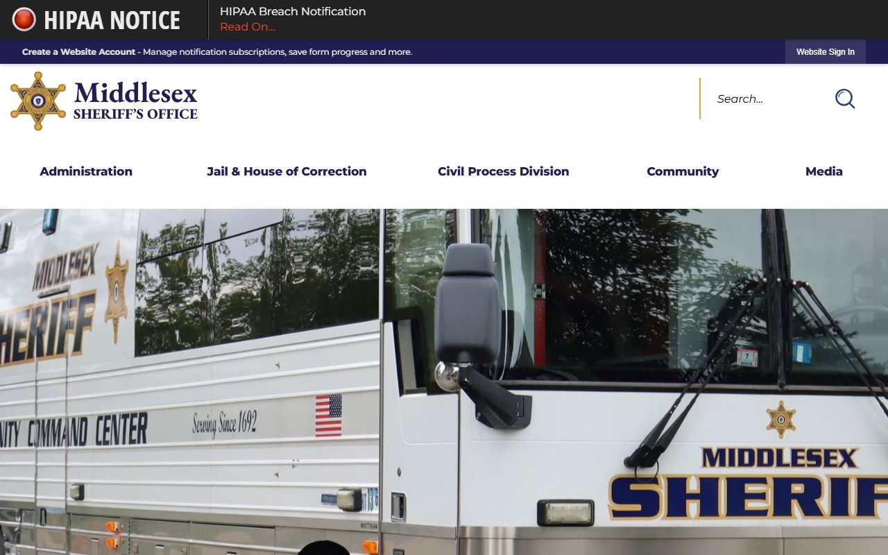 Middlesex County Sheriff Office website for released inmate records