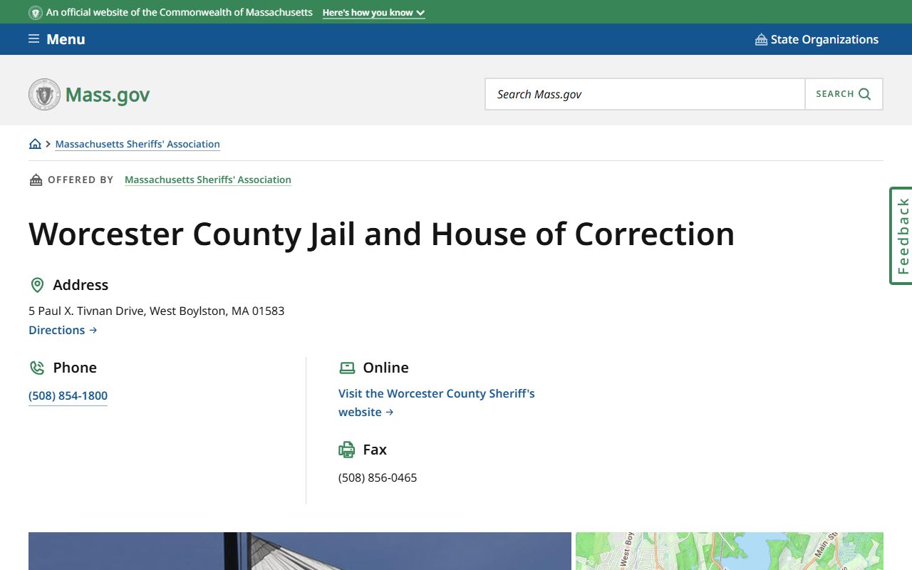 Worcester County Jail Mass.gov page for released inmate records