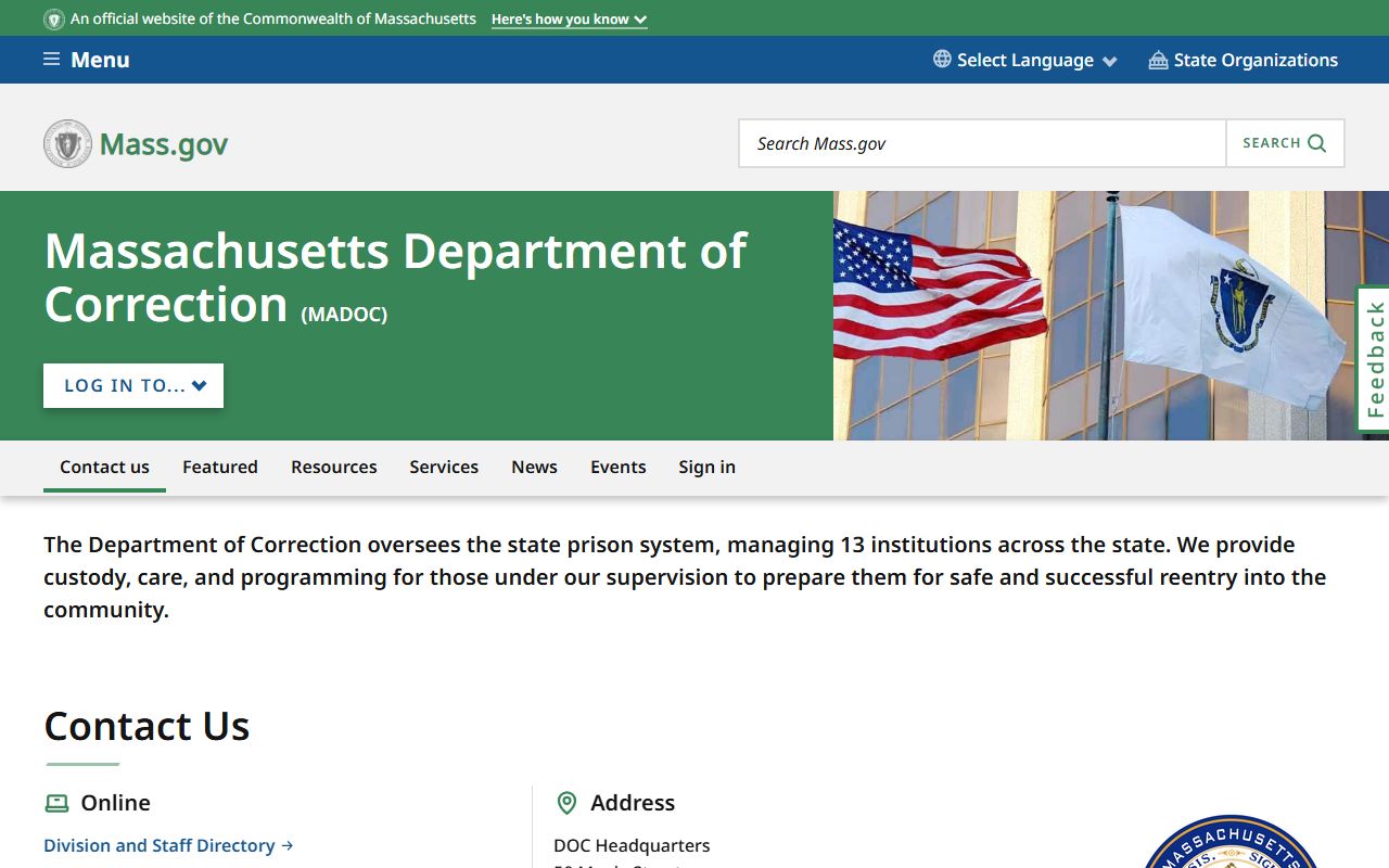 Massachusetts Department of Correction released inmate records portal