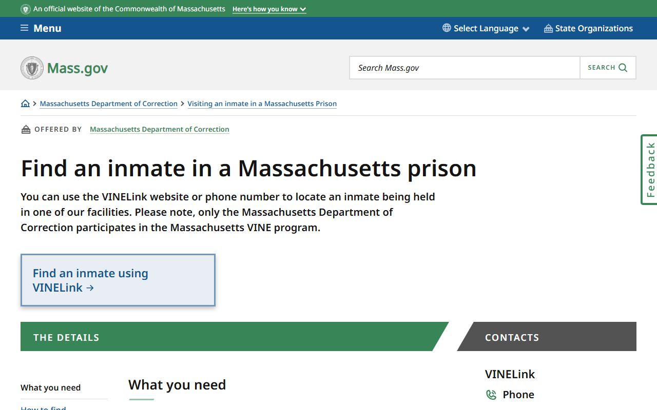 Massachusetts inmate search guide for released inmate records